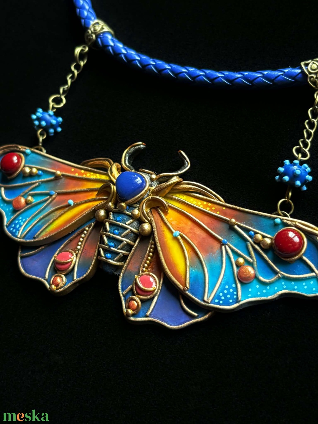 Kék-sárga pillangó nyaklánc - ékszer - nyaklánc - medálos nyaklánc - Meska.hu