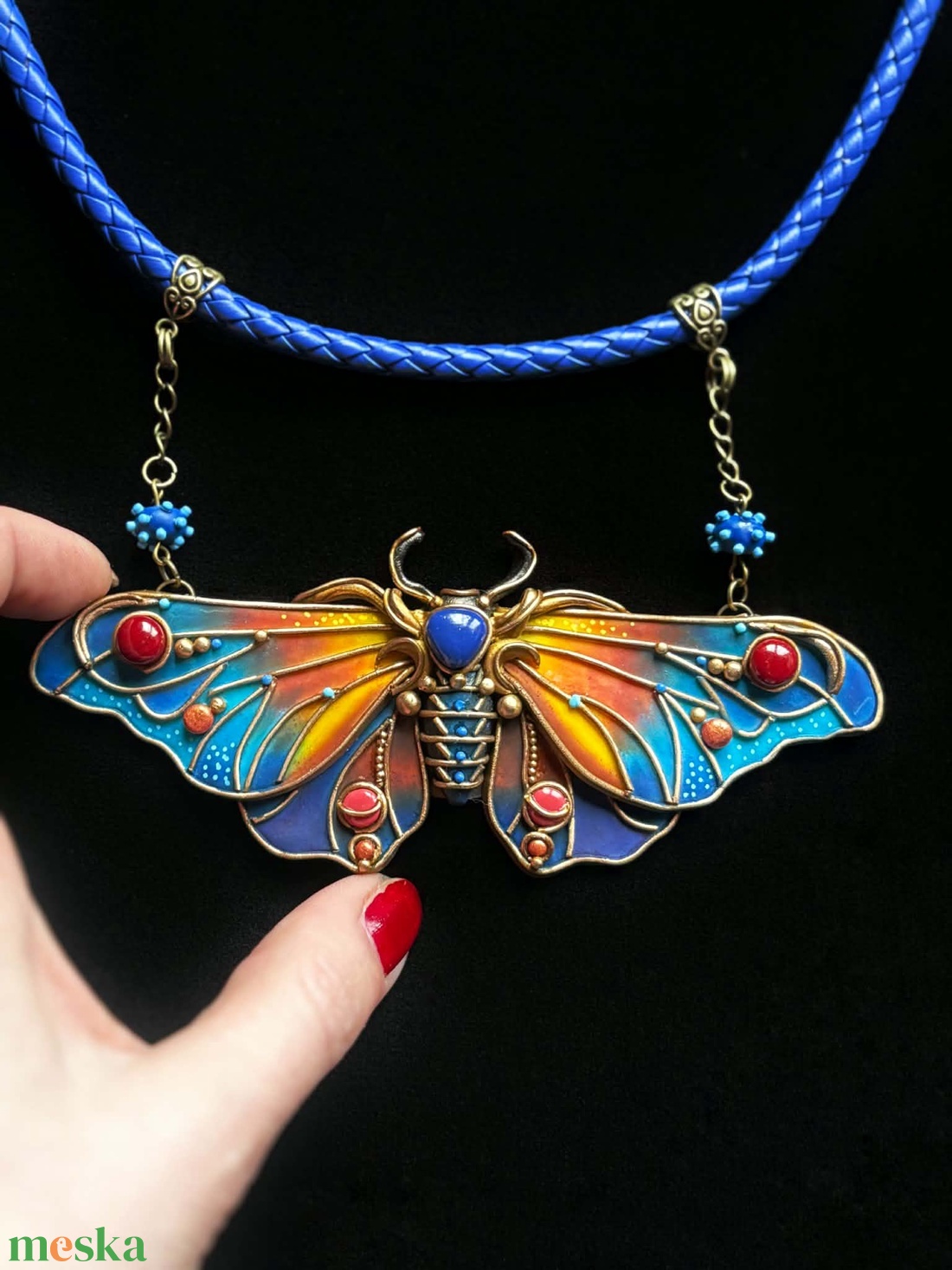 Kék-sárga pillangó nyaklánc - ékszer - nyaklánc - medálos nyaklánc - Meska.hu