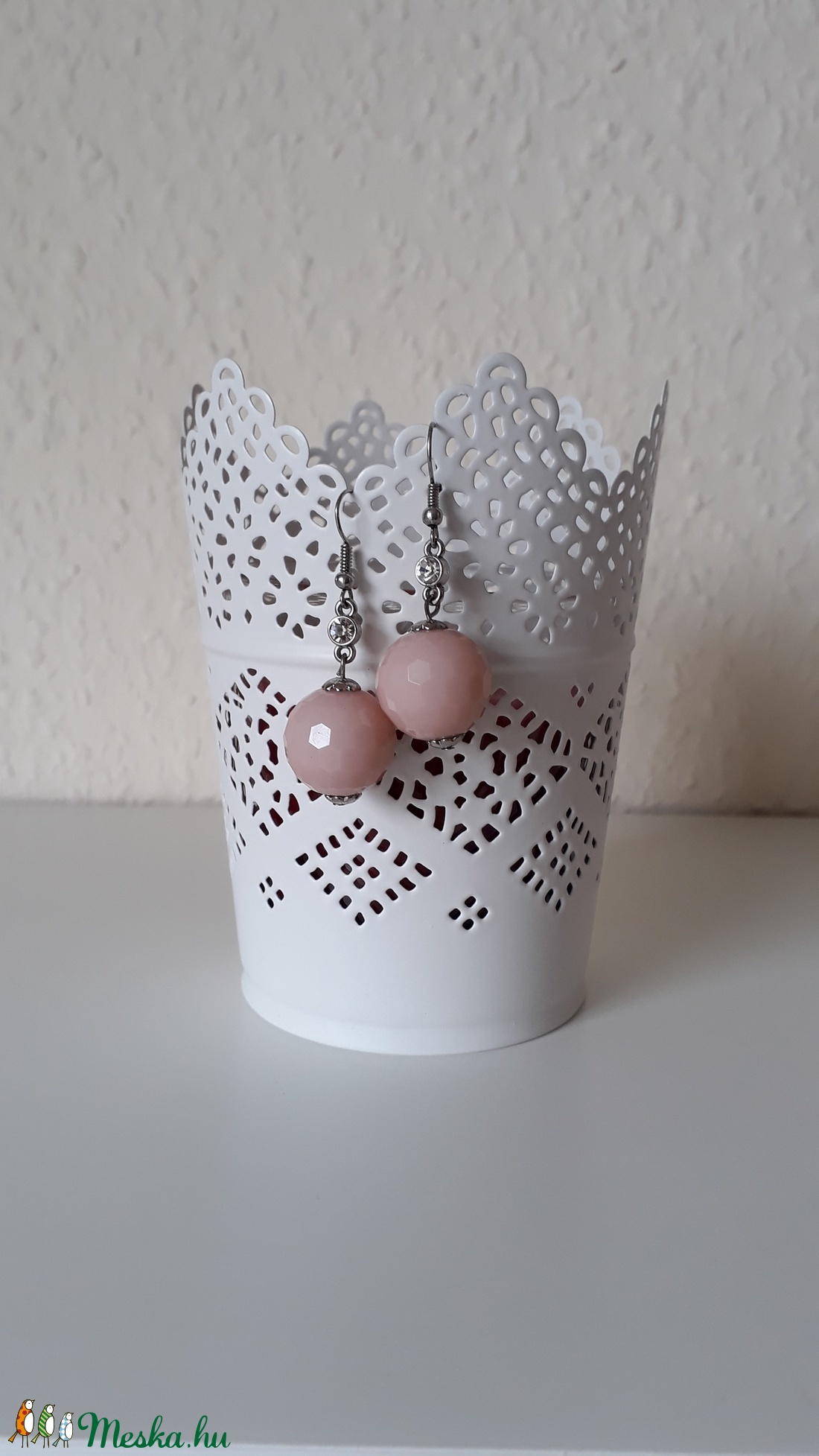 Rózsaszín fülbevaló - ékszer - fülbevaló - lógó fülbevaló - Meska.hu