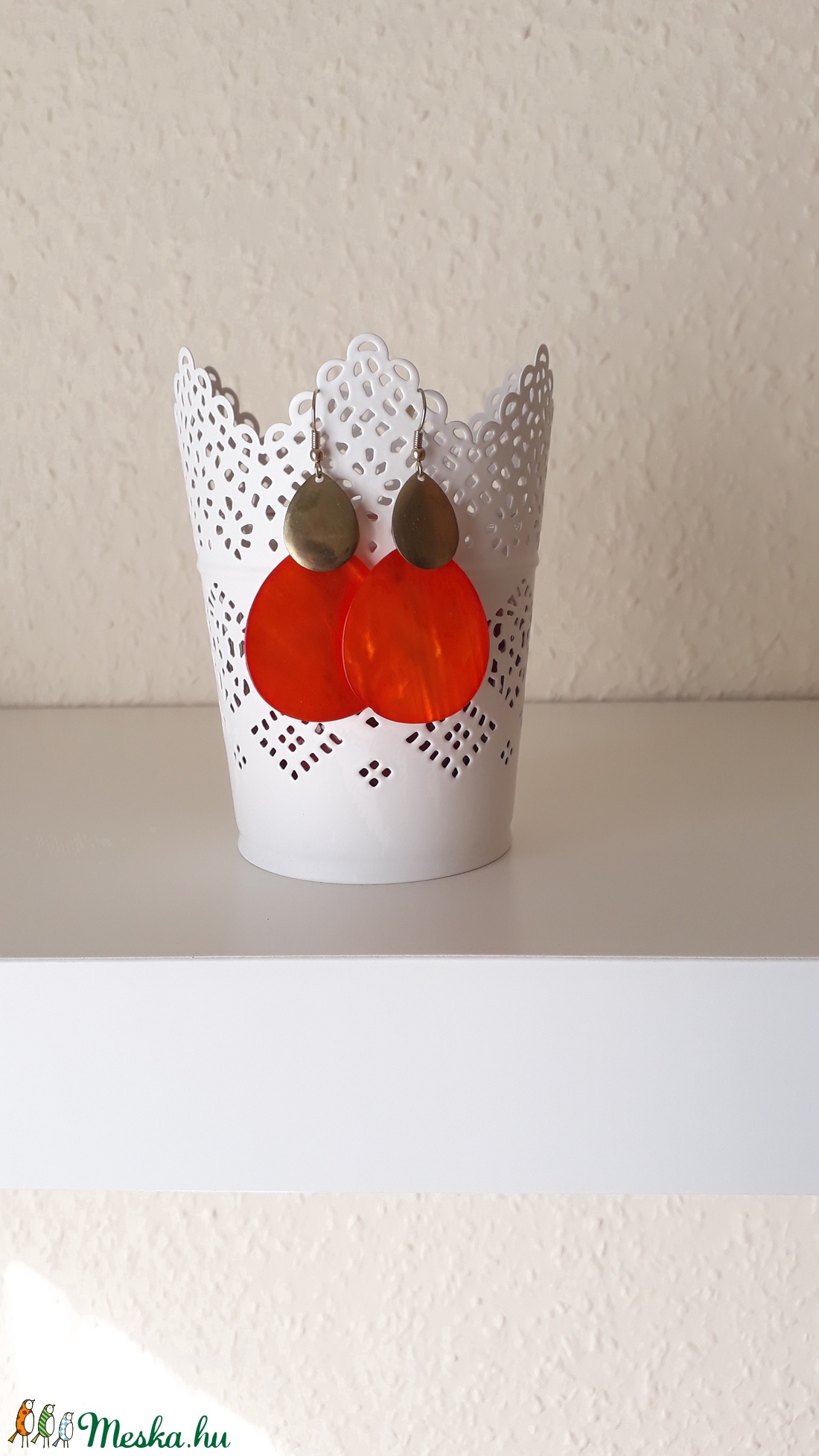 Narancs kagyló fülbevaló - ékszer - fülbevaló - lógó fülbevaló - Meska.hu