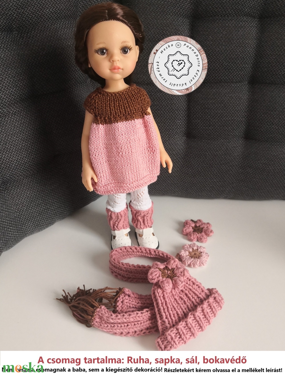 Ruha csomag Paola Reina 32 cm-es babákhoz, öltöztethető játékokhoz, kötött ruha, sál, sapka, bokavédő, 4 részes - játék & sport - baba & babaház - öltöztethető baba - Meska.hu