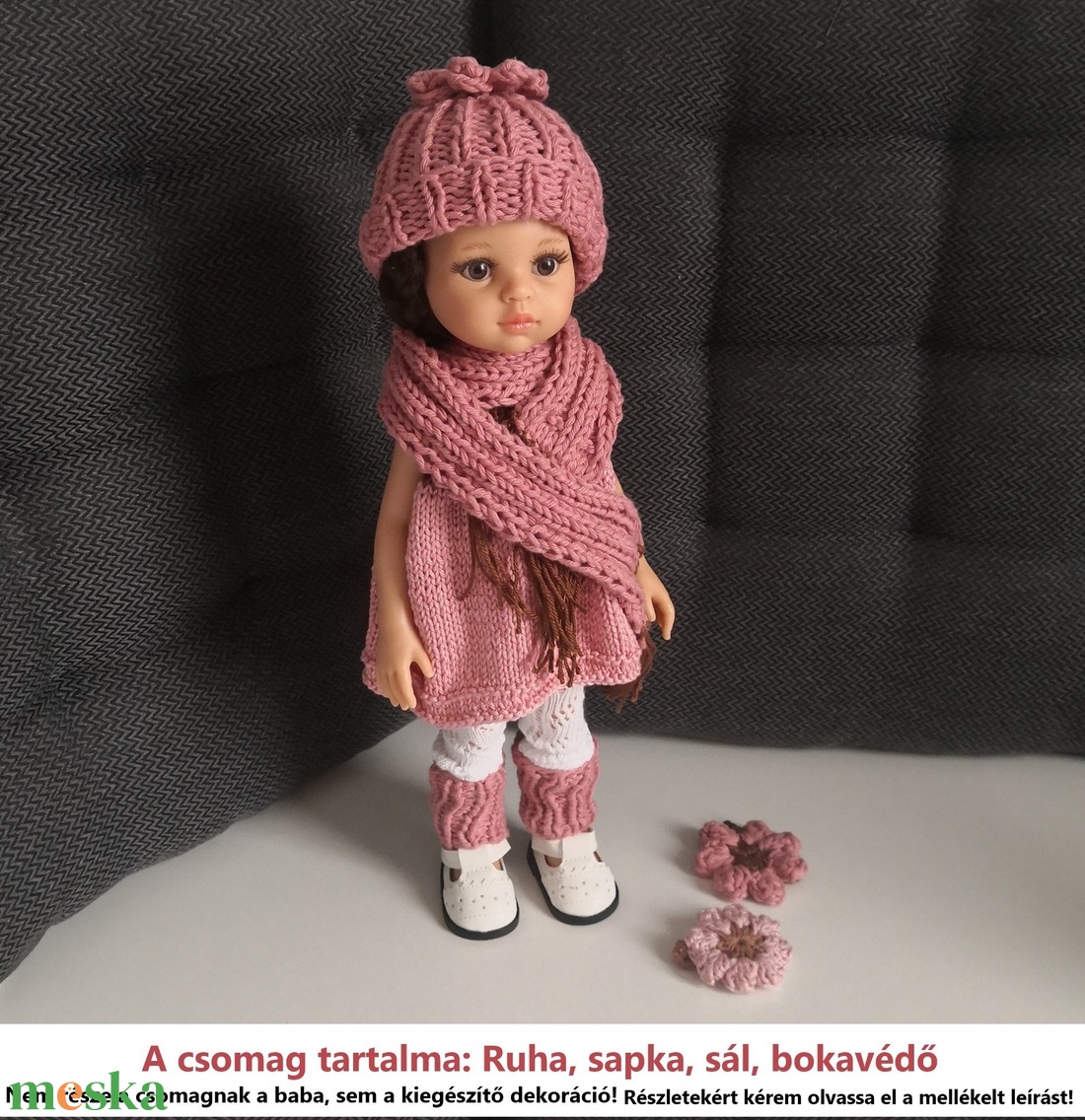Ruha csomag Paola Reina 32 cm-es babákhoz, öltöztethető játékokhoz, kötött ruha, sál, sapka, bokavédő, 4 részes - játék & sport - baba & babaház - öltöztethető baba - Meska.hu