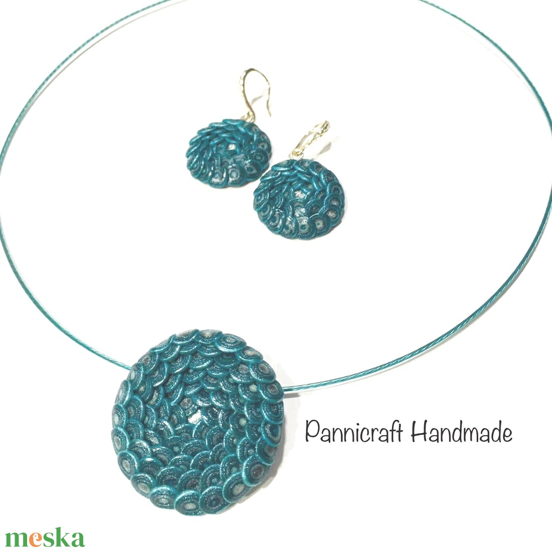Türkiz-ezüst-gyöngyház gyurma ékszer szett - ékszer - ékszerszett - Meska.hu