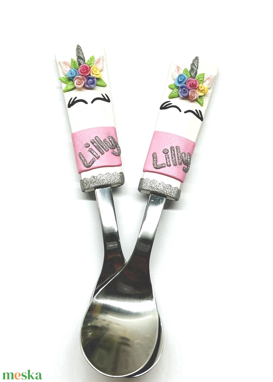 Névreszóló unikornisos gyerekkanál � kézzel díszített sütőgyurmával, ajándék kislányoknak - otthon & életmód - konyhafelszerelés, tálalás - tálalás - kanál & villa - Meska.hu
