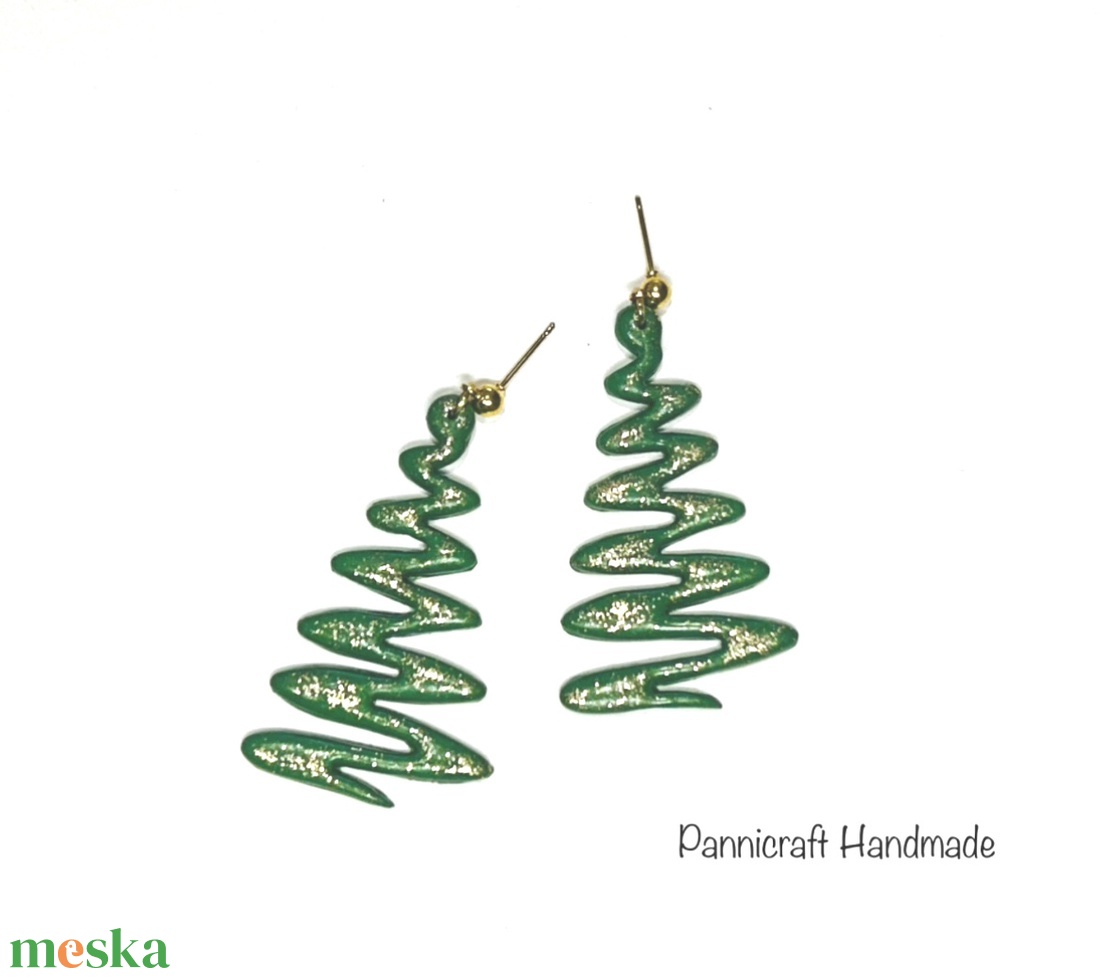 Zöld spirál fenyőfa gyurmafülbevaló - ékszer - fülbevaló - lógó fülbevaló - Meska.hu