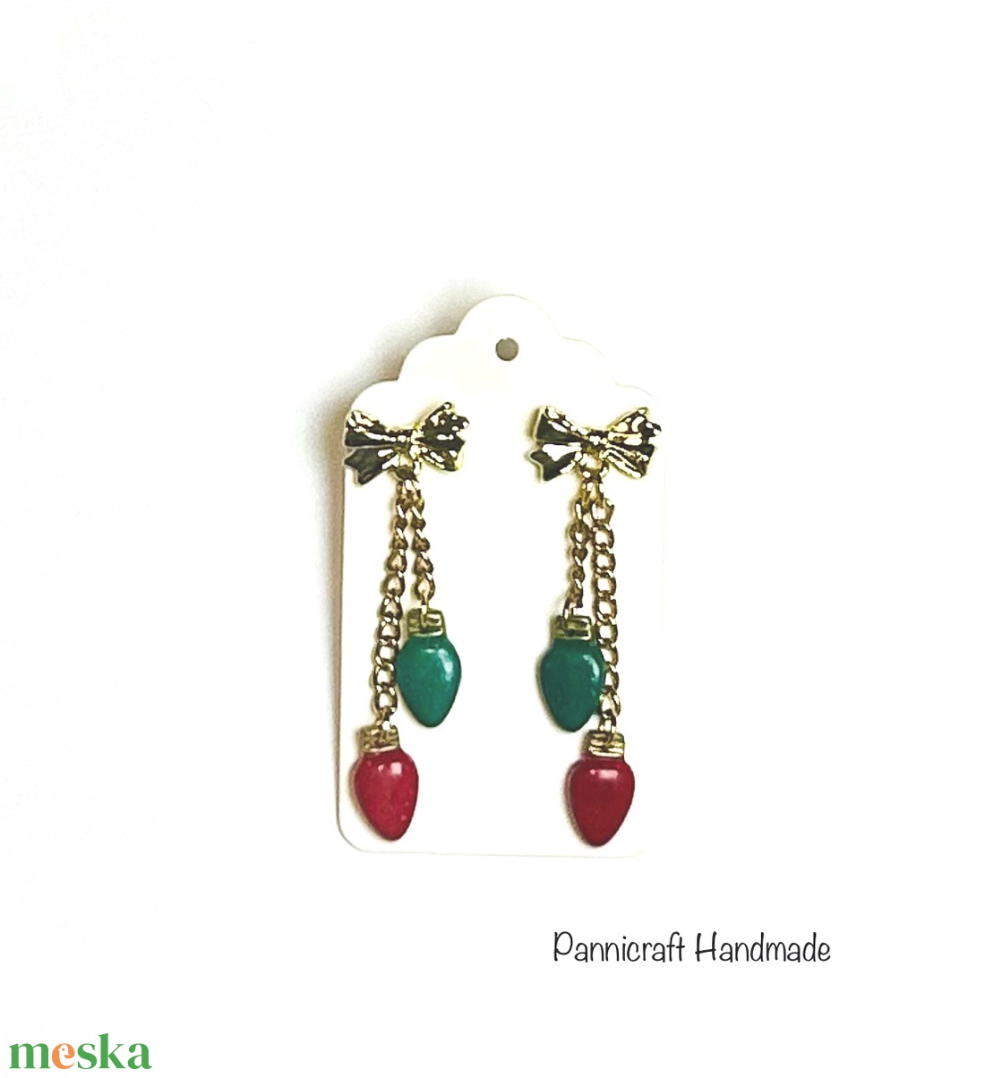 Karácsonyi Fényfüzér  kézműves fülbevaló masnival  - ékszer - fülbevaló - lógó fülbevaló - Meska.hu