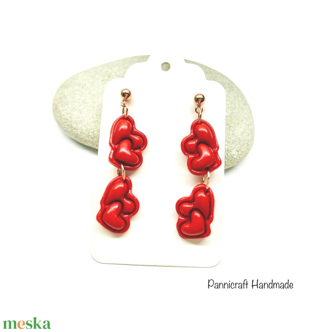 Duplándupla szivecskés gyurma fülbevaló - ékszer - fülbevaló - pötty fülbevaló - Meska.hu