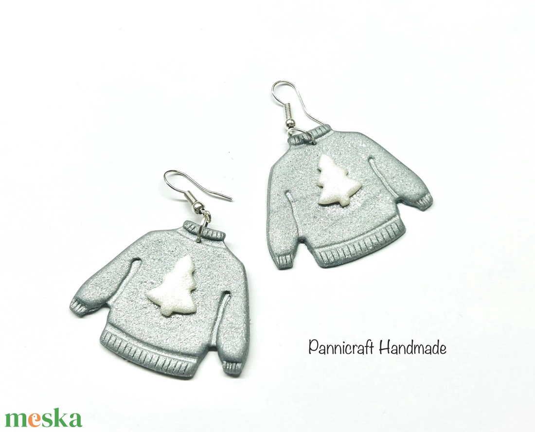 Ezüst �csúnya pulcsi gyurmafülbevaló - ékszer - fülbevaló - lógó fülbevaló - Meska.hu