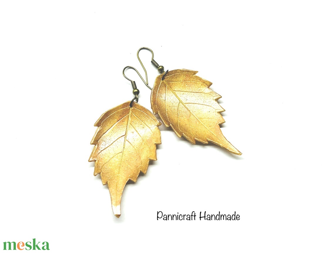 Aranyló falevél fülbevaló - ékszer - fülbevaló - lógó fülbevaló - Meska.hu