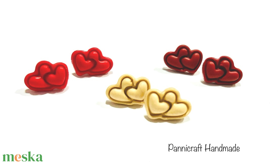 Piros duplaszív gyurma fülbevaló - ékszer - fülbevaló - pötty fülbevaló - Meska.hu