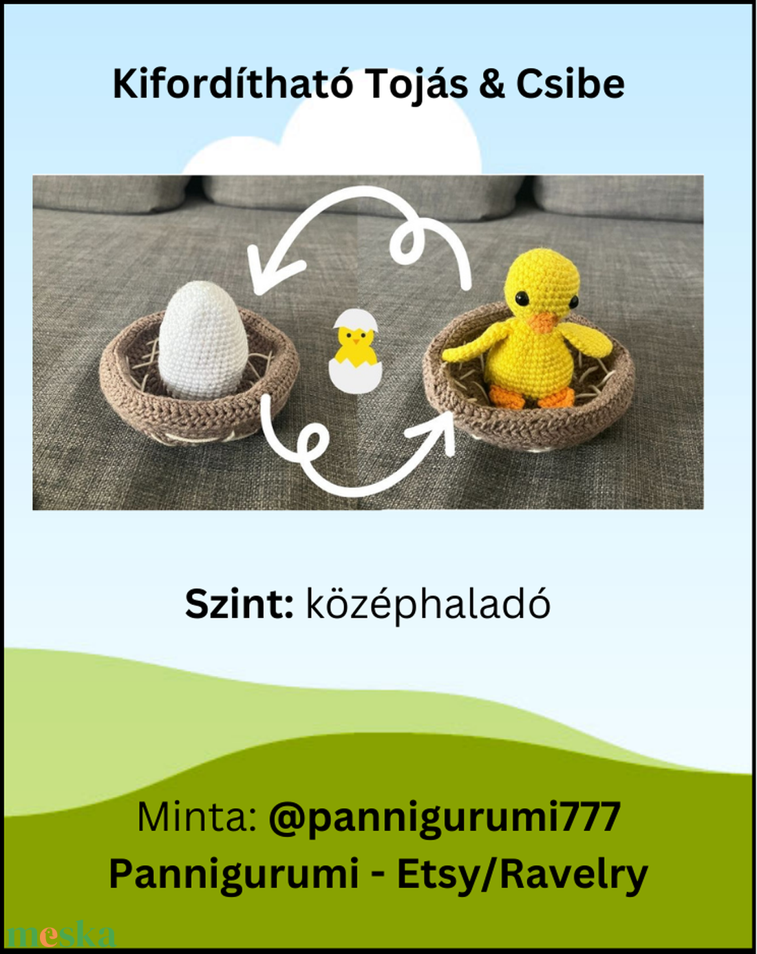 Kifordítható Csibe/Tojás horgolásminta - diy (csináld magad) - szabásminta, útmutató - horgolási minta - Meska.hu