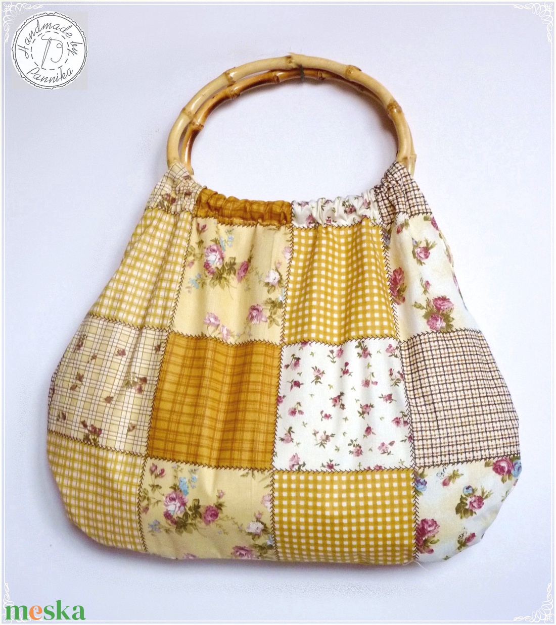 Drapp patchwork hatású táska, ovális bambusz füllel - táska & tok - kézitáska & válltáska - kézitáska - Meska.hu Drapp patchwork hatású táska, ovális bambusz füllel - táska & tok - kézitáska & válltáska - kézitáska - Meska.hu