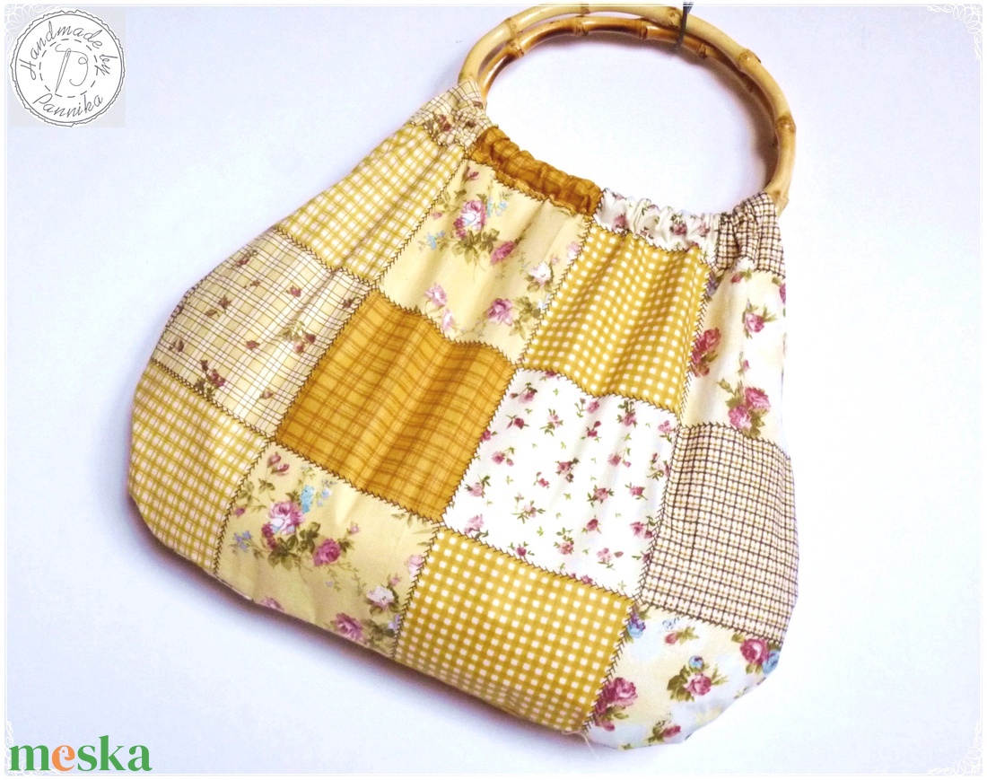 Drapp patchwork hatású táska, ovális bambusz füllel - táska & tok - kézitáska & válltáska - kézitáska - Meska.hu Drapp patchwork hatású táska, ovális bambusz füllel - táska & tok - kézitáska & válltáska - kézitáska - Meska.hu