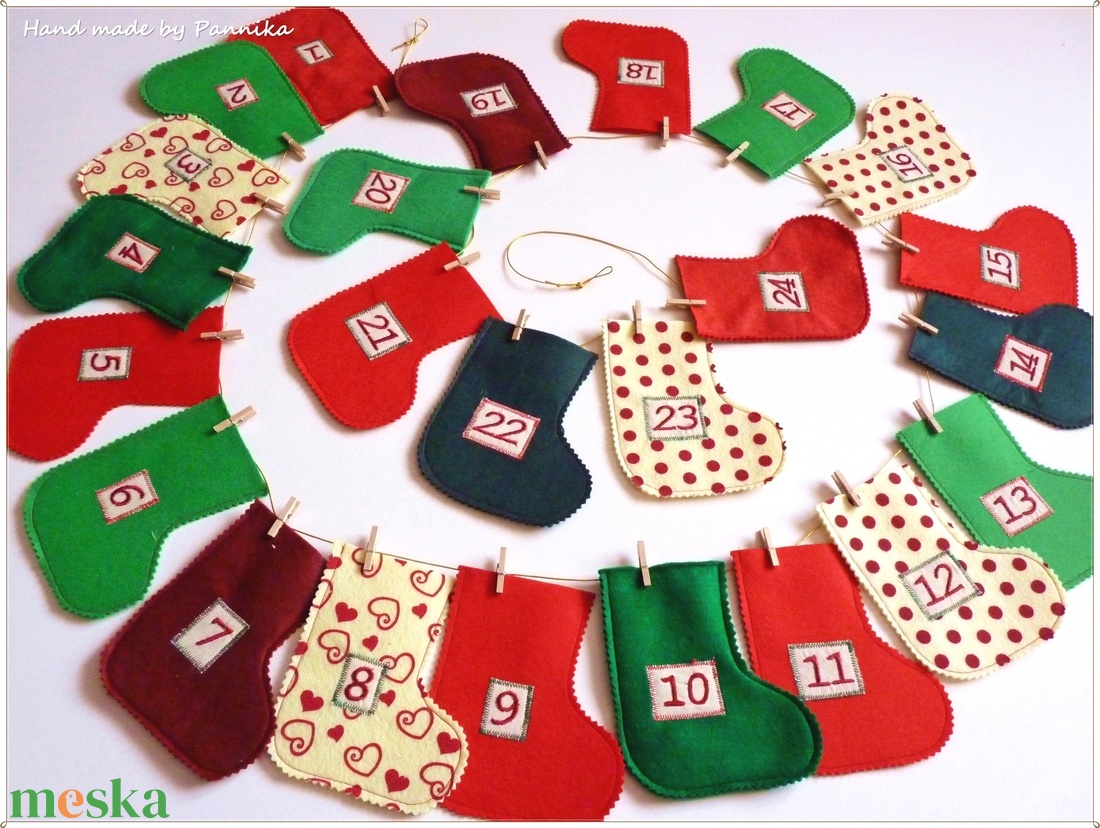 AkciÓ! Adventi naptár  csizmácskák - karácsony - adventi díszek - adventi naptár - Meska.hu