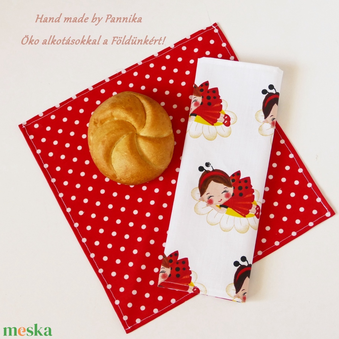 Öko szalvéta, zsebkendő, alátét 2db-os szett (katicás-pöttyös) - otthon & életmód - konyhafelszerelés, tálalás - Meska.hu