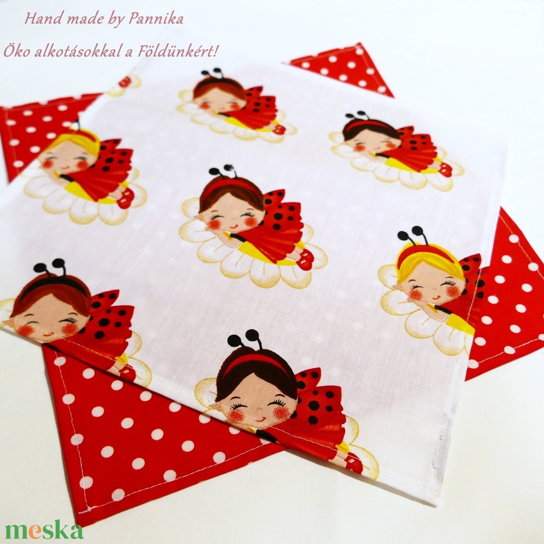 Öko szalvéta, zsebkendő, alátét 2db-os szett (katicás-pöttyös) - otthon & életmód - konyhafelszerelés, tálalás - Meska.hu
