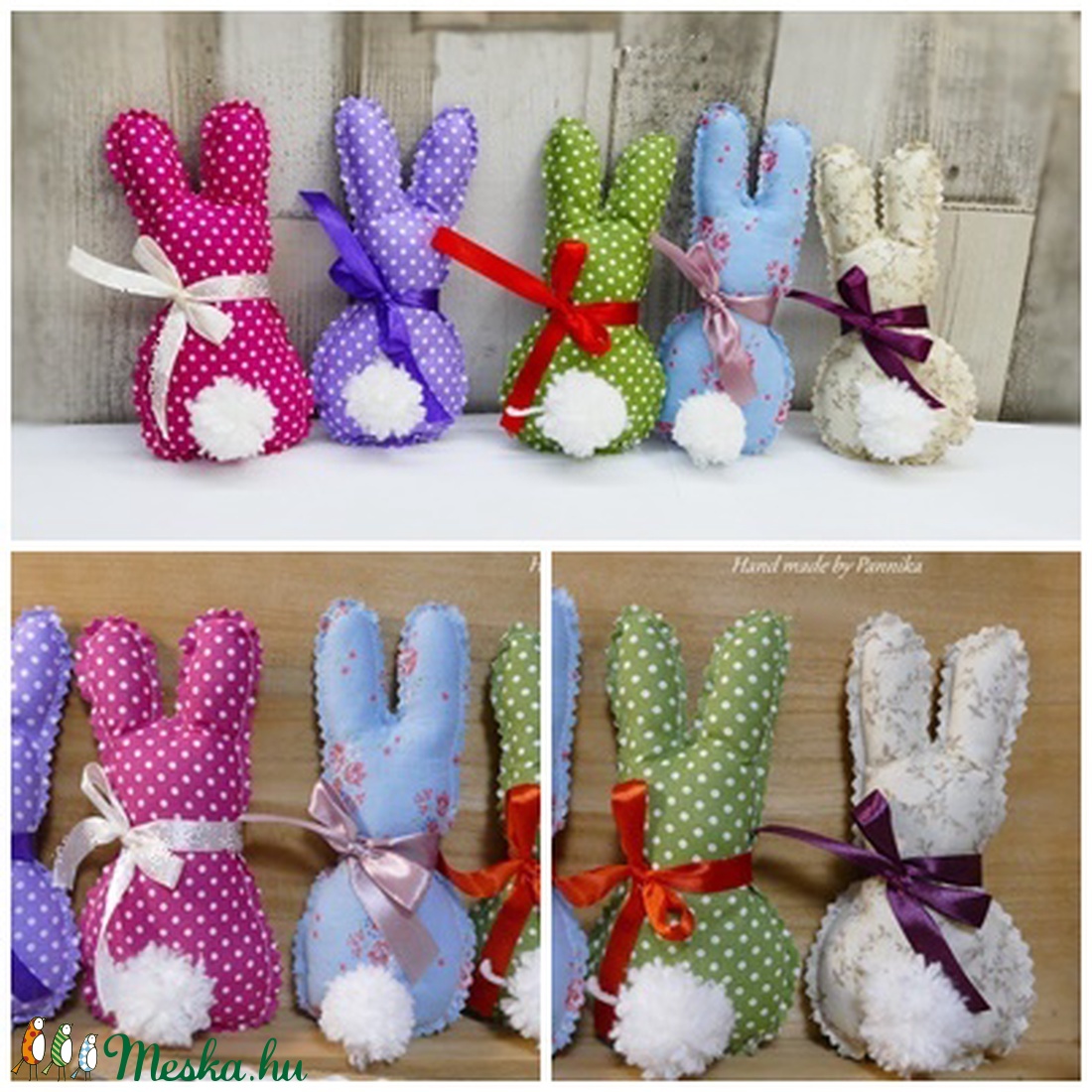 Húsvéti textil nyuszi, pom-pom farokkal (5db színes nyuszi) -  - Meska.hu