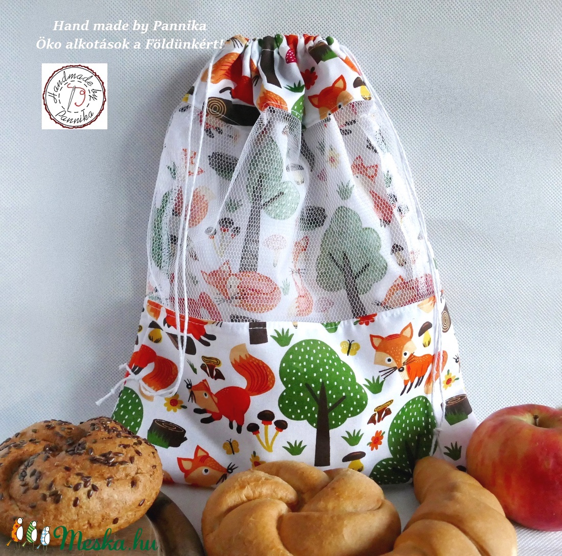 ÖKO  zsákkal a jövőnkért! NAGY méret (RÓKA móka NoWaste csomagolás! - táska & tok - bevásárlás & shopper táska - zöldség/gyümölcs zsák - Meska.hu