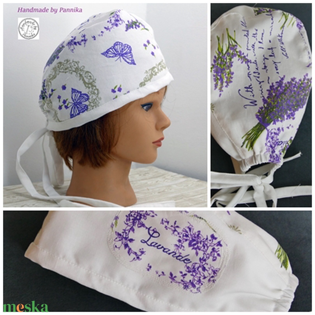 Textil műtős sapka Levendula mintás - ruha & divat - sál, sapka, kendő - sapka - Meska.hu