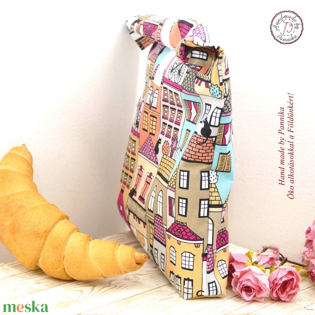 Roll top Uzsonnás, frissentartó tasak (párizsi cicák) - táska & tok - uzsonna- & ebéd tartó - szendvics csomagoló - Meska.hu