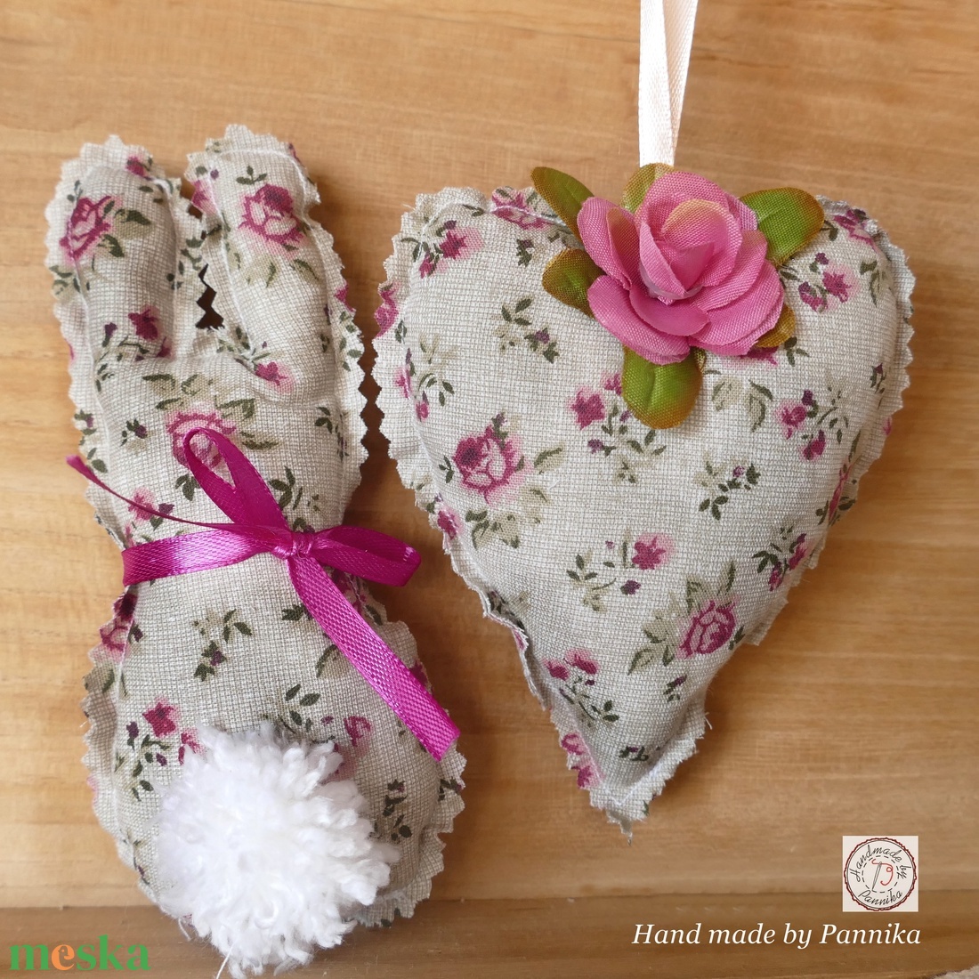 Tavaszi szív dekoráció és Húsvéti textil nyuszi, pom-pom farokkal  - otthon & életmód - dekoráció - dísztárgy - Meska.hu