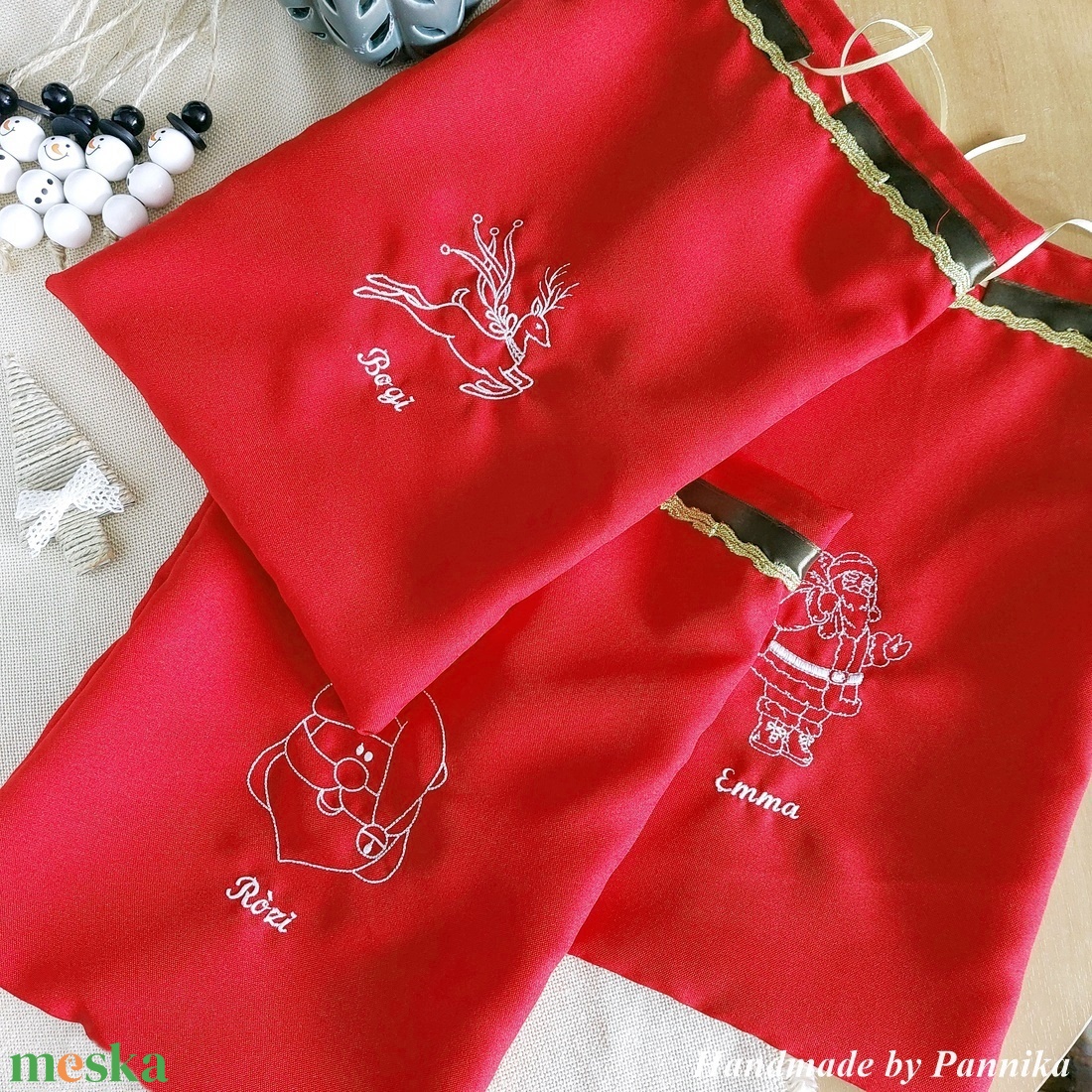 AKCIÓ! Névre HÍMZETT mikulászsák 2400 Helyett.. (Télapós fehér hímzéssel) - karácsony - mikulás - mikulás zsák - Meska.hu