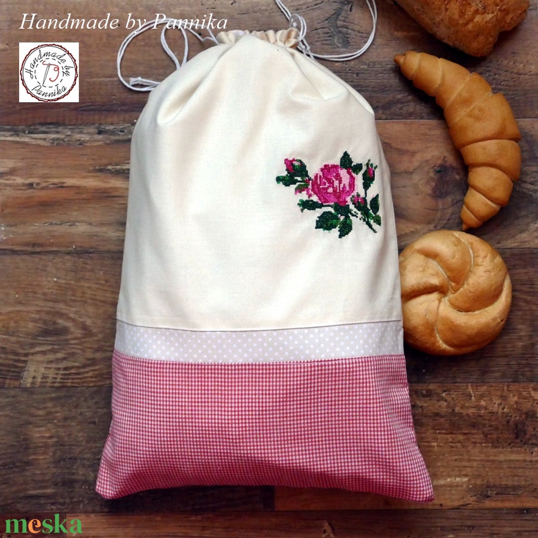 Hímzett, rózsás KENYERESZSÁK, PÉKÁRUSZSÁK  Frissentartó, Kitörölhető!  33X49 cm a mérete! NoWaste csomagolás  - otthon & életmód - konyhafelszerelés, tálalás - konyhai tárolás - kenyértartó - Meska.hu