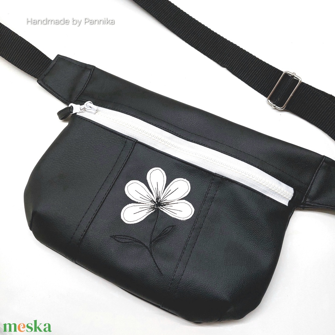 Fekete textilbőr átvethető táska - táska & tok - kézitáska & válltáska - vállon átvethető táska - Meska.hu