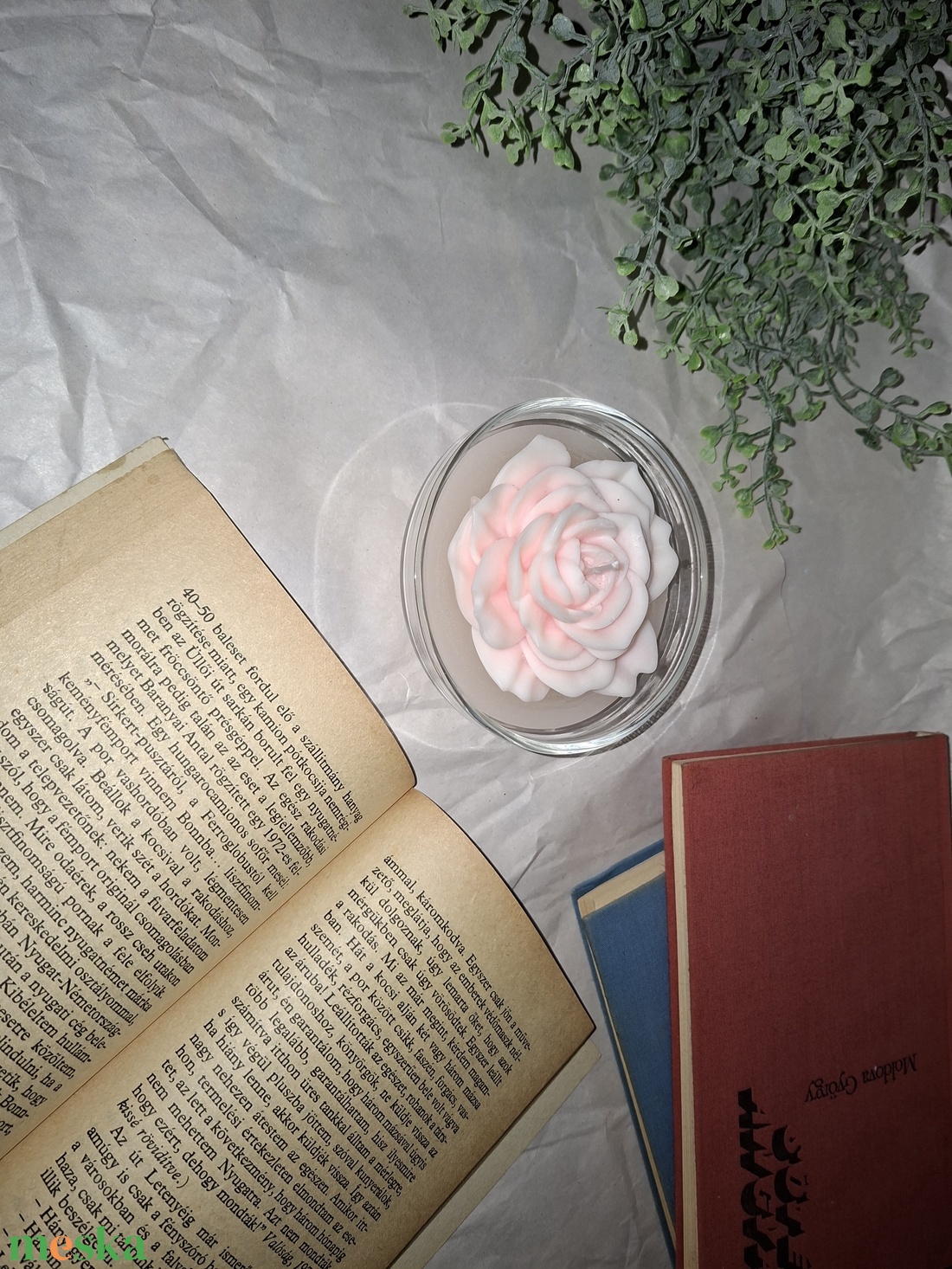 Edénygyertya rózsával  - otthon & életmód - gyertya, illat, aroma - gyertya - Meska.hu