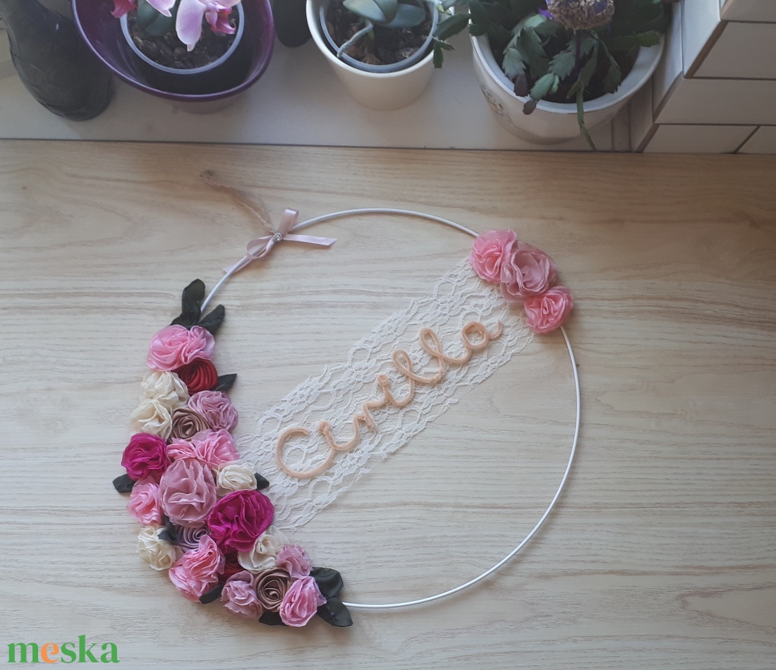 Egyedi névdekor, névtábla, kopogtató csipkével gyerekszoba és babaszoba dekoráció - otthon & életmód - dekoráció - Meska.hu