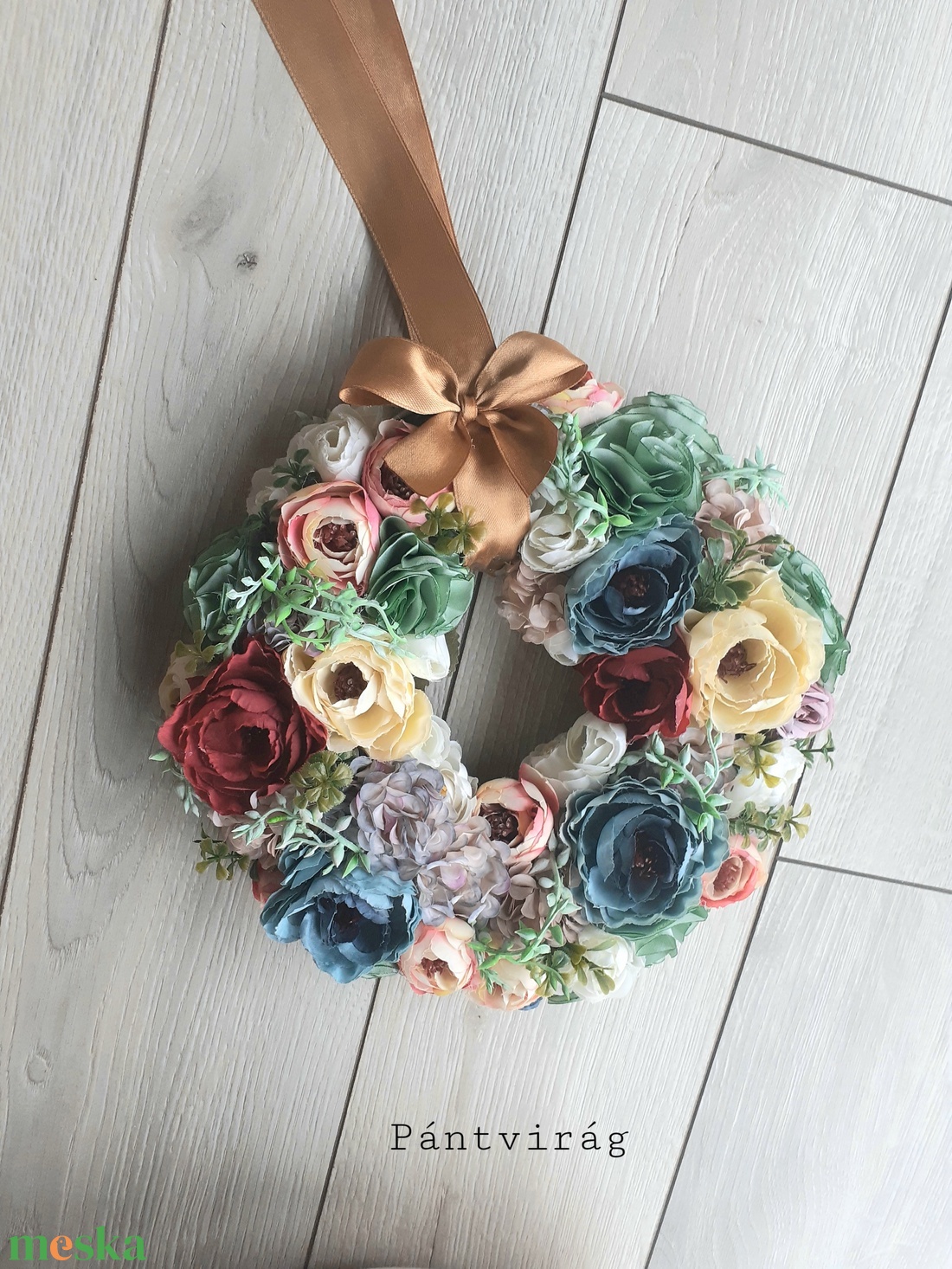 Vegyes virágokból kopogtató, 25-26cm - otthon & életmód - dekoráció - ajtó- és ablak dekoráció - ajtódísz & kopogtató - Meska.hu