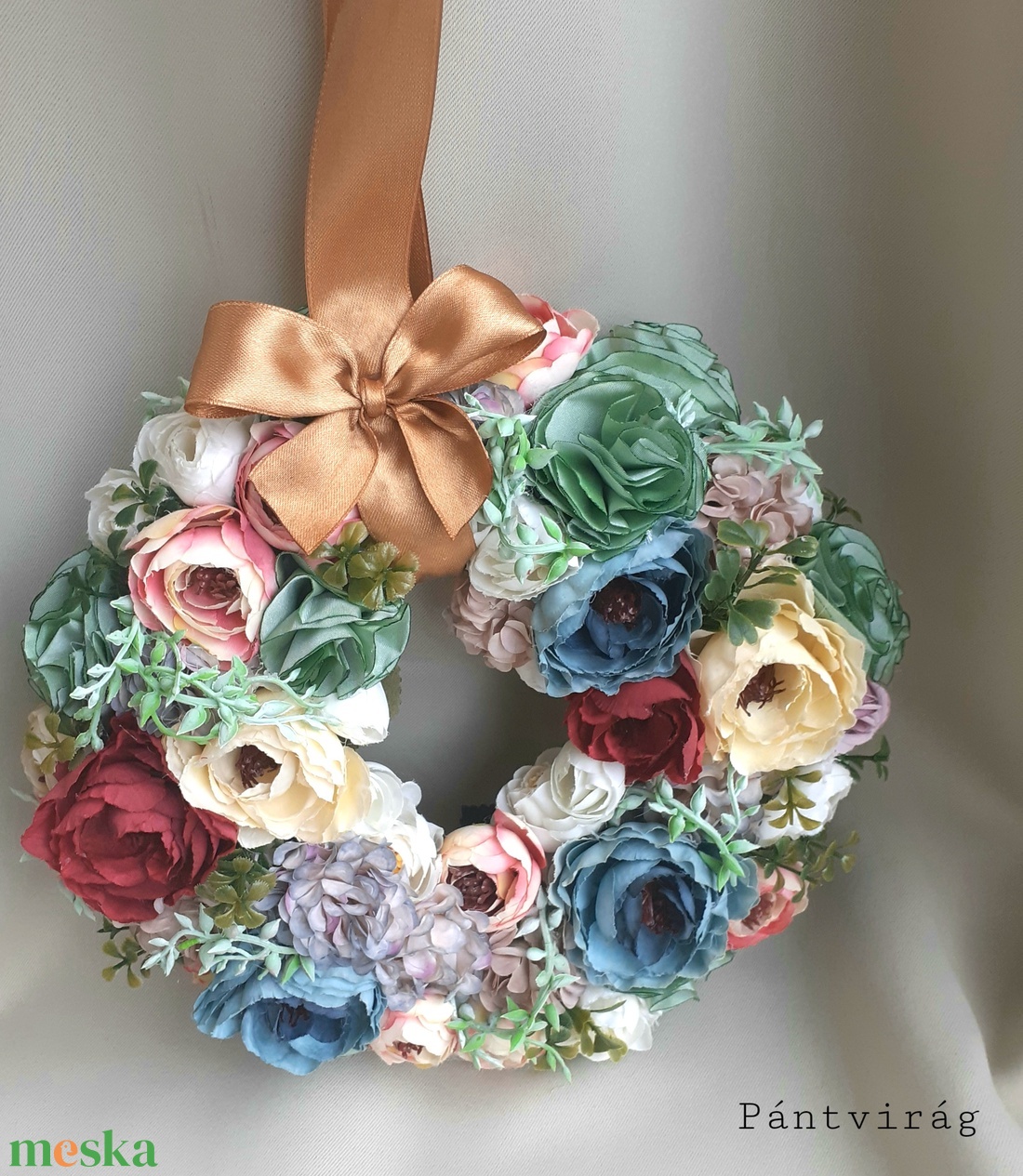 Vegyes virágokból kopogtató, 25-26cm - otthon & életmód - dekoráció - ajtó- és ablak dekoráció - ajtódísz & kopogtató - Meska.hu