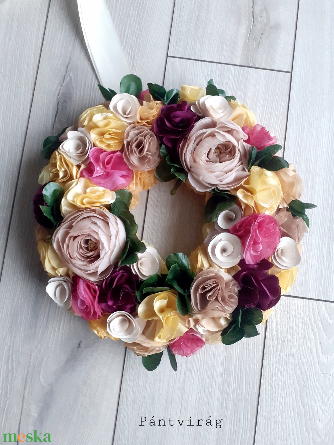 Tavaszi mályva és púder kopogtató/ajtódísz - otthon & életmód - dekoráció - Meska.hu