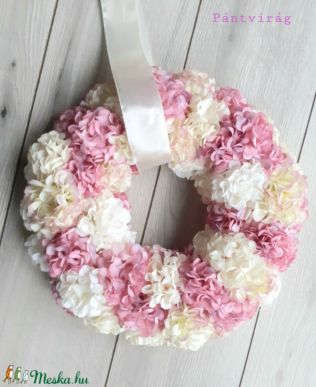 Dús hortenzia apróvirágos tavaszi-nyári ajtódísz koszorú, kopogtató NAGY  - otthon & életmód - dekoráció - Meska.hu