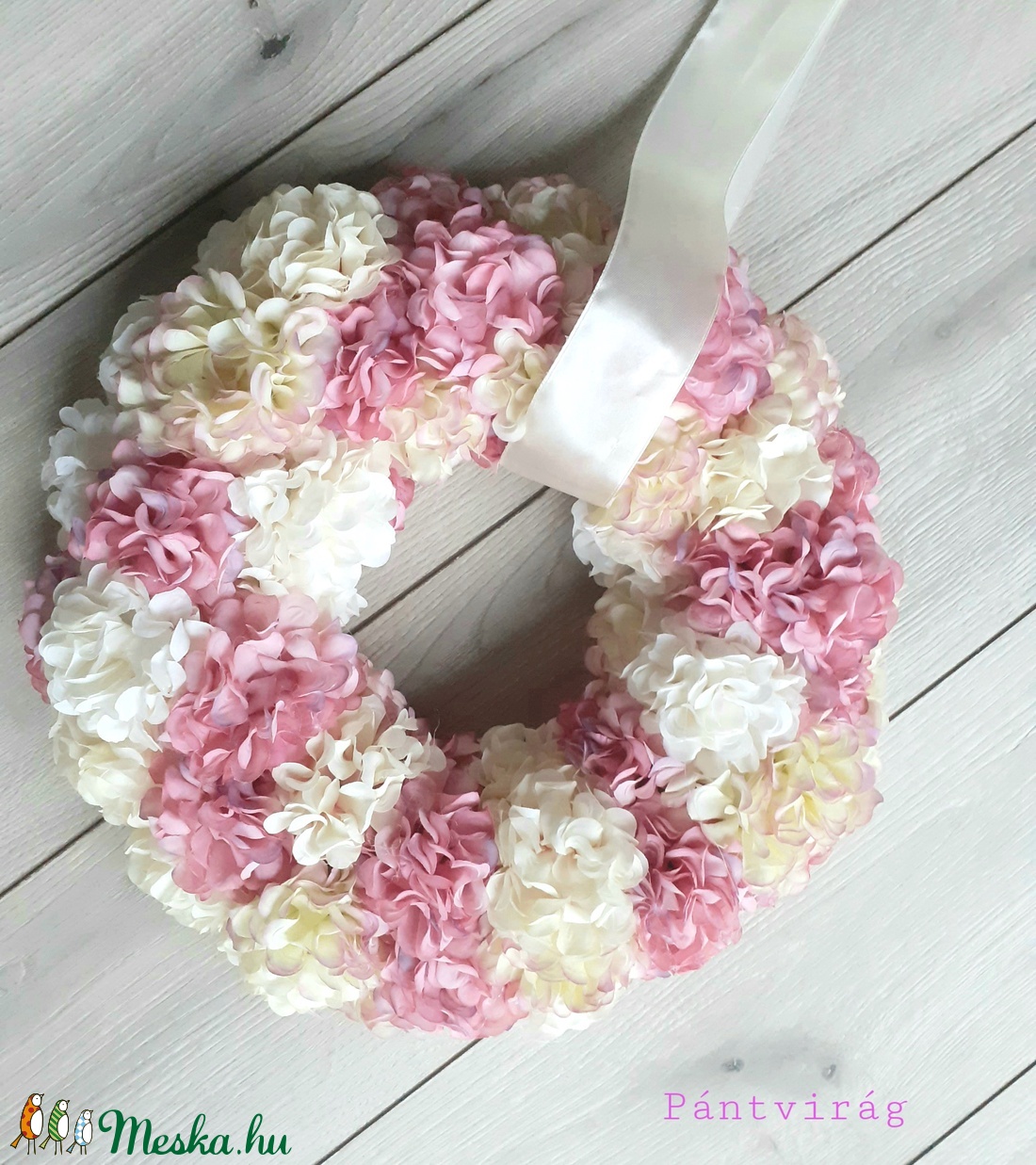 Dús hortenzia apróvirágos tavaszi-nyári ajtódísz koszorú, kopogtató NAGY  - otthon & életmód - dekoráció - Meska.hu