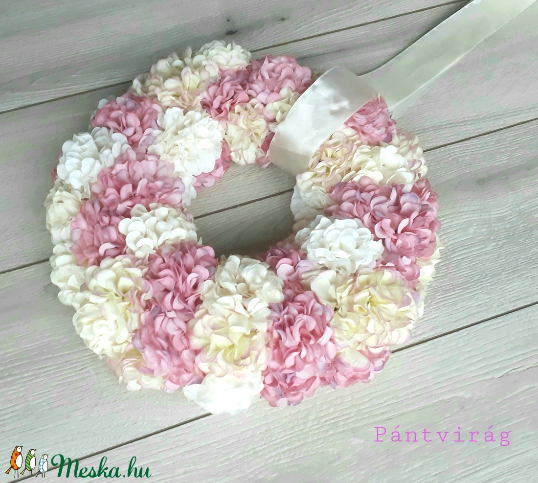 Dús hortenzia apróvirágos tavaszi-nyári ajtódísz koszorú, kopogtató NAGY  - otthon & életmód - dekoráció - Meska.hu