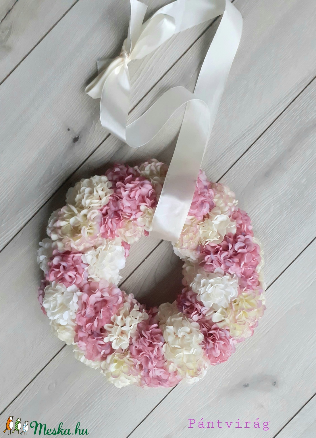 Dús hortenzia apróvirágos tavaszi-nyári ajtódísz koszorú, kopogtató NAGY  - otthon & életmód - dekoráció - Meska.hu