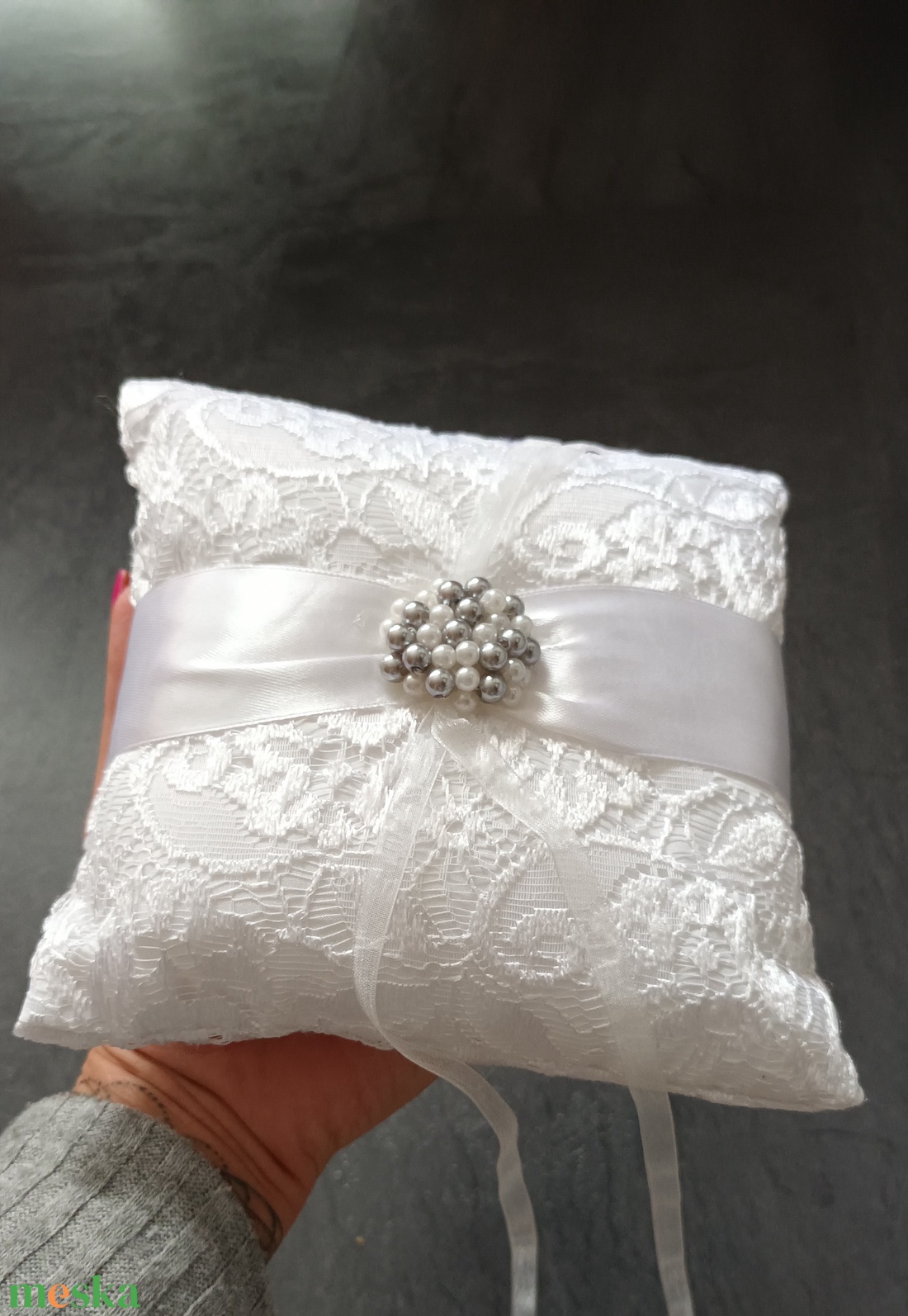 Gyöngyös gyűrűpárna - esküvő - kiegészítők - gyűrűtartó & gyűrűpárna - Meska.hu