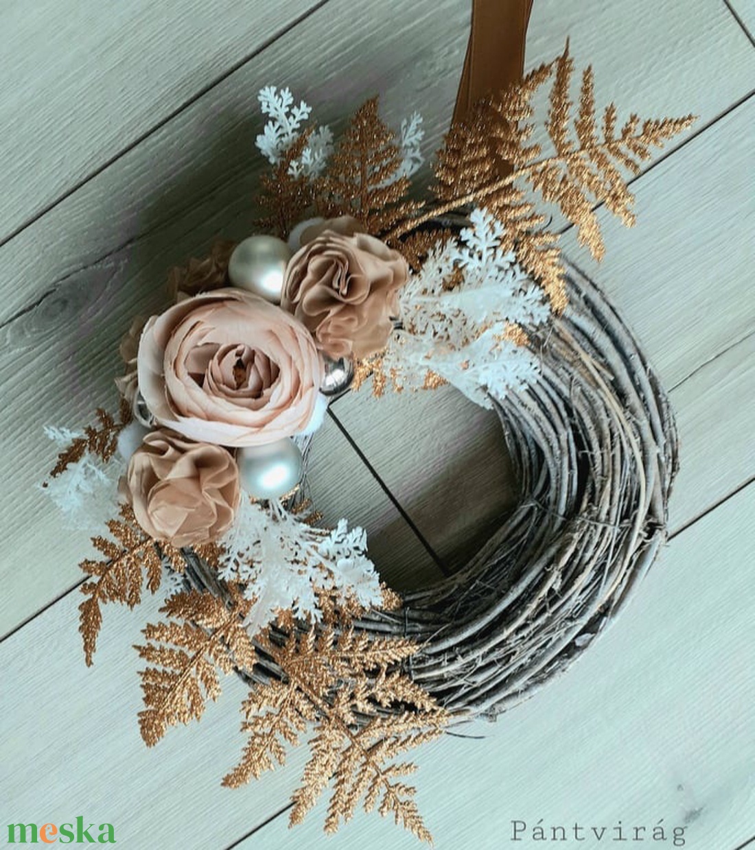 Karácsonyi Natur Kopogtató, Beige és Föld - karácsony - adventi díszek - adventi ajtódísz - Meska.hu