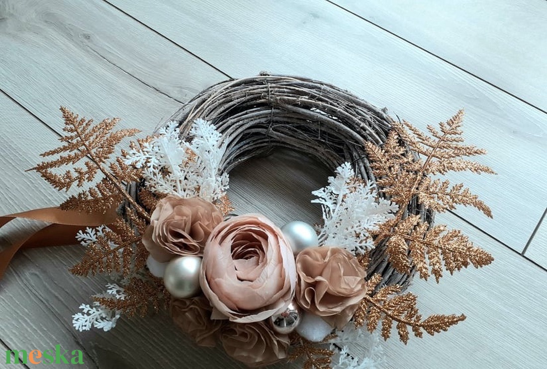 Karácsonyi Natur Kopogtató, Beige és Föld - karácsony - adventi díszek - adventi ajtódísz - Meska.hu