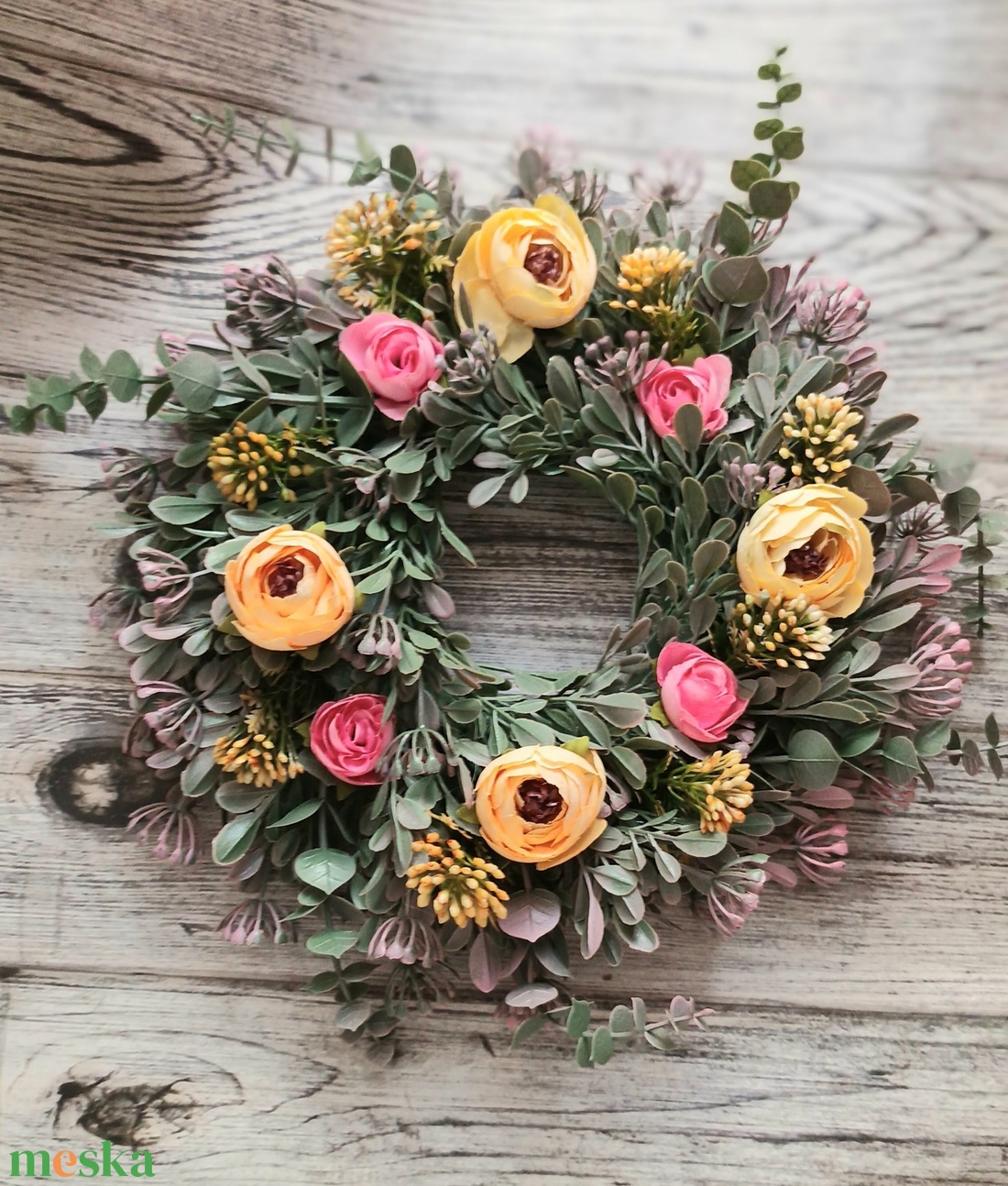 Tavaszi, kisebb, vegyes koszorú, kopogtató,ajtódísz - otthon & életmód - dekoráció - ajtó- és ablak dekoráció - ajtódísz & kopogtató - Meska.hu