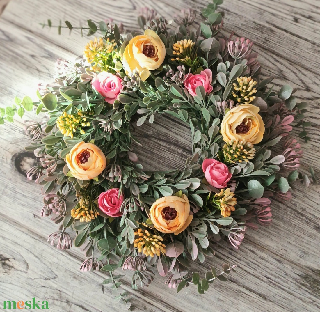 Tavaszi, kisebb, vegyes koszorú, kopogtató,ajtódísz - otthon & életmód - dekoráció - ajtó- és ablak dekoráció - ajtódísz & kopogtató - Meska.hu