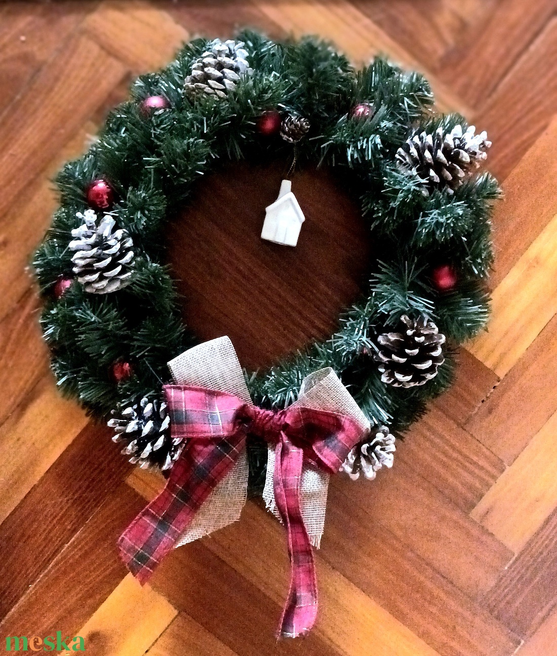 Karácsonyi piros-zöld kopogtató , ajtódísz - karácsony - adventi díszek - adventi ajtódísz - Meska.hu