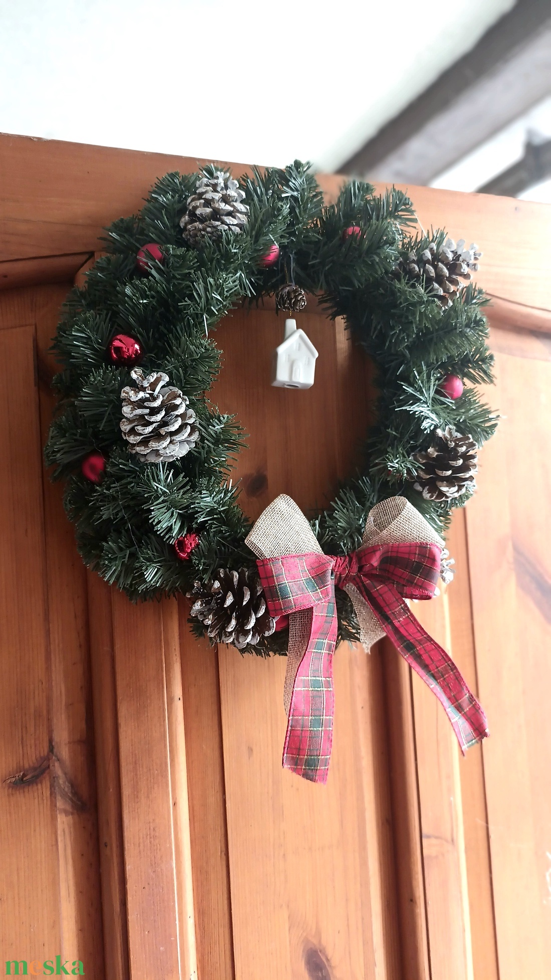 Karácsonyi piros-zöld kopogtató , ajtódísz - karácsony - adventi díszek - adventi ajtódísz - Meska.hu