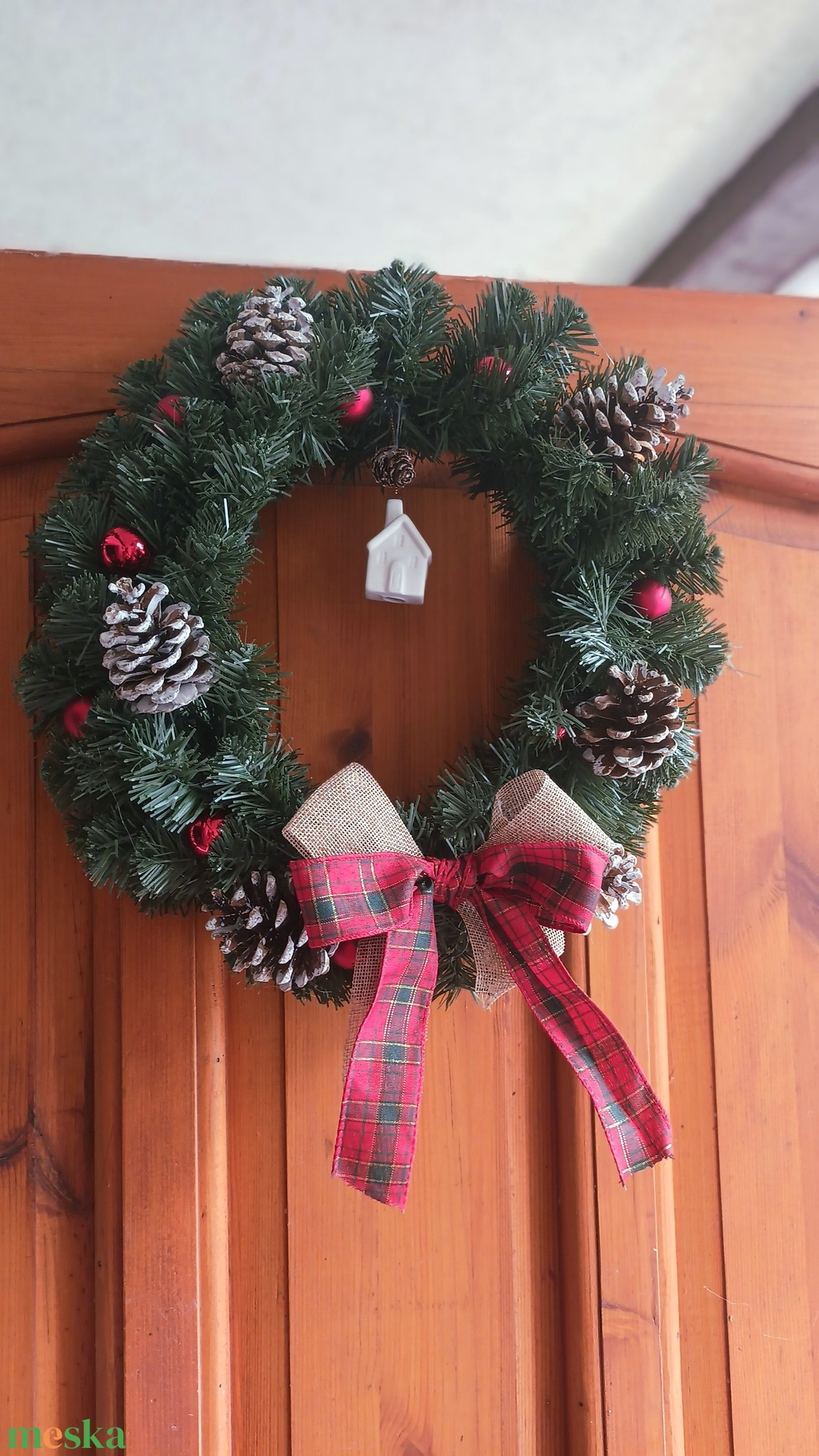 Karácsonyi piros-zöld kopogtató , ajtódísz - karácsony - adventi díszek - adventi ajtódísz - Meska.hu