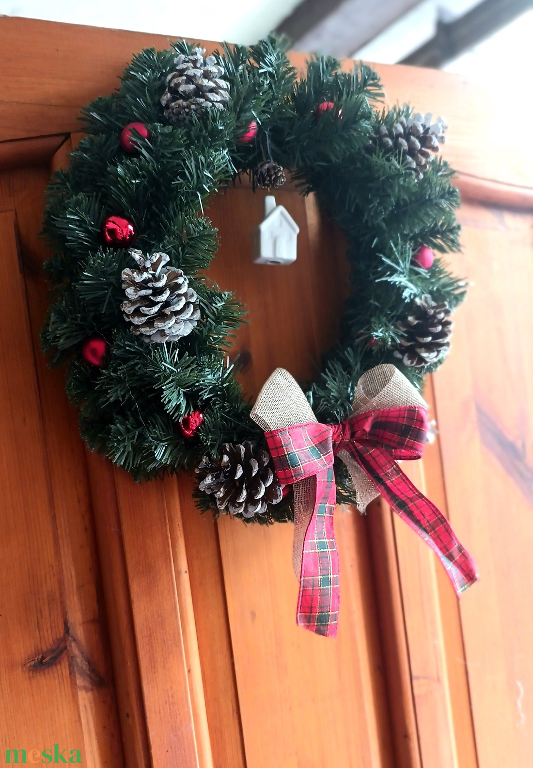 Karácsonyi piros-zöld kopogtató , ajtódísz - karácsony - adventi díszek - adventi ajtódísz - Meska.hu
