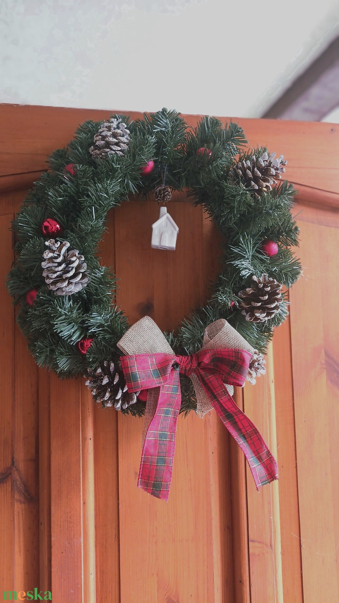 Karácsonyi piros-zöld kopogtató , ajtódísz - karácsony - adventi díszek - adventi ajtódísz - Meska.hu