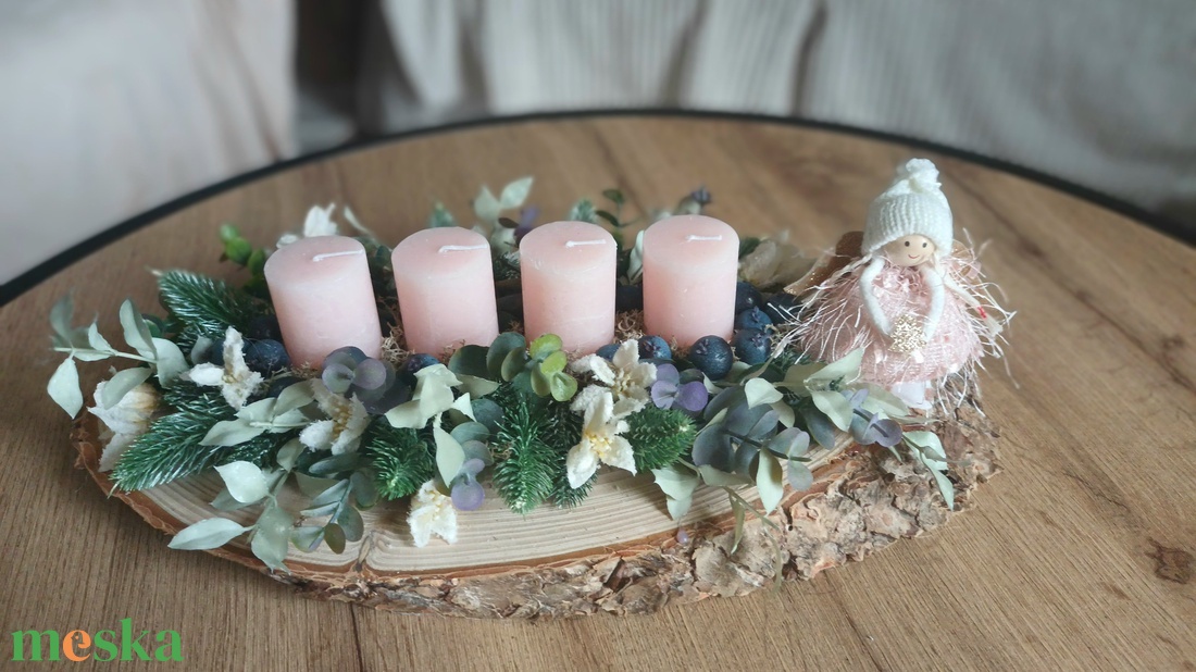 Rózsaszín angyalkás asztaldísz, adventi - karácsony - adventi díszek - adventi asztaldísz - Meska.hu
