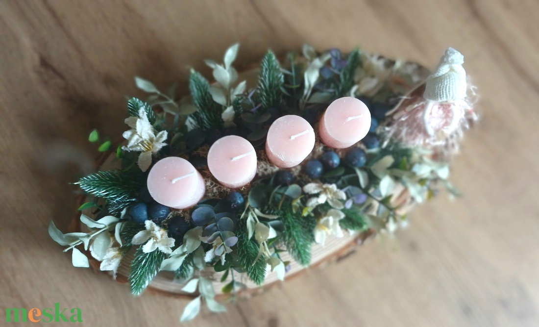 Rózsaszín angyalkás asztaldísz, adventi - karácsony - adventi díszek - adventi asztaldísz - Meska.hu