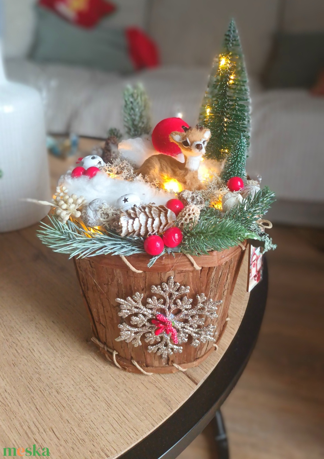 Őzikés világító asztaldísz dekoráció  - karácsony - adventi díszek - adventi asztaldísz - Meska.hu
